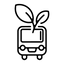 Outline of a car with a sprout and leaves on a white background