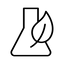 Outline of a beaker with a leaf on a white background